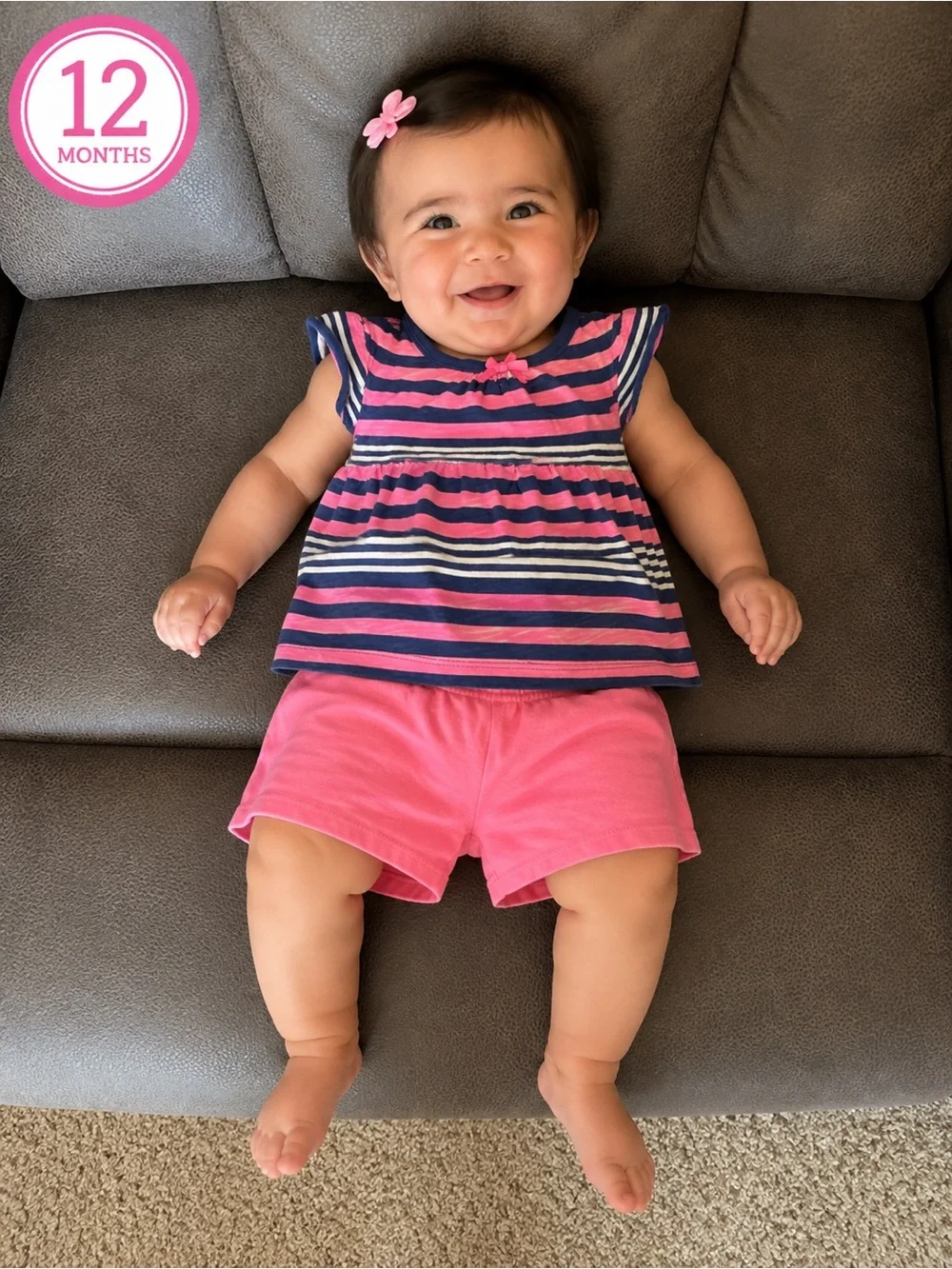 Bundle Sale- 4 Baby Girls Pink Floral & Stripe Outfit Bundle - Size 12 Months